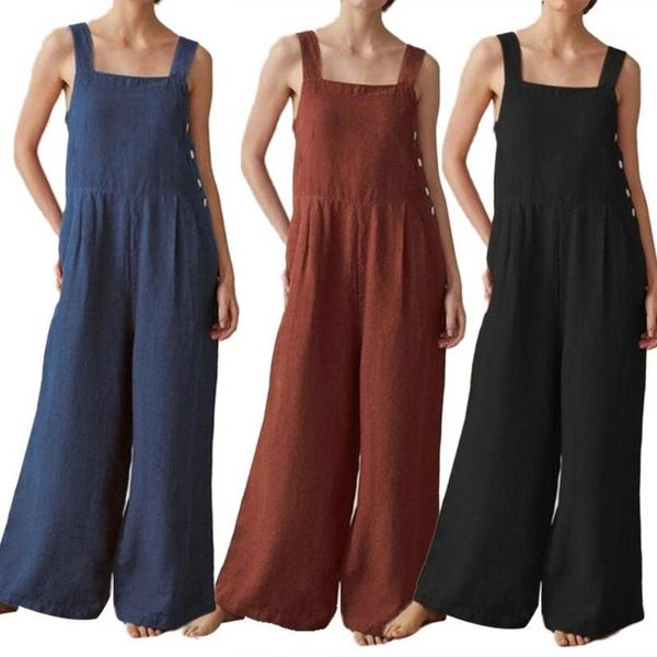 

plus size -5xl women sleeveless button pockets wide leg jumpsuit bib overall work clothes women's pants & capris, Black;white