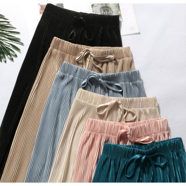 

women's pants & capris 2021 autumn winter casual straight women female drawstring loose high waist elastic wide leg trousers, Black;white