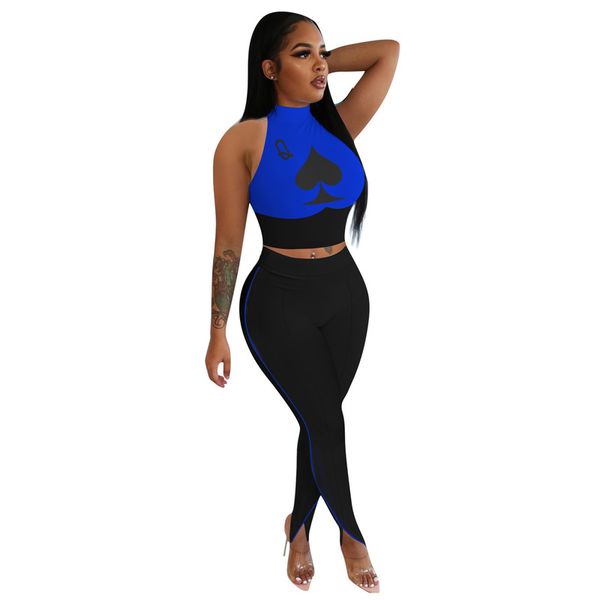 

2021 women s playing card sleeveless vest and tight tail pants sports suit, White
