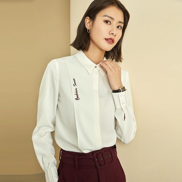 

women's knits & tees shirt 2021 early spring design sense non-mainstream white office chiffon long sleeve embroidery ol blouse