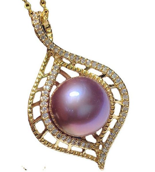 

pendant necklaces habitoo wholesale natural 11-12mm purple round pearl golden cubic zircon chain necklace for women fashion jewelry gifts, Silver