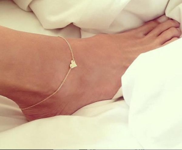 Simples coração tornozelo tornozelo pulseira cadeia praia pé sandália jóias para mulheres meninas presente