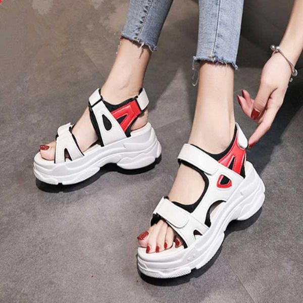 

sandals beach women 2021 fashion toe-open color thick-soled korean version student sports style muffin shoes woman, Black