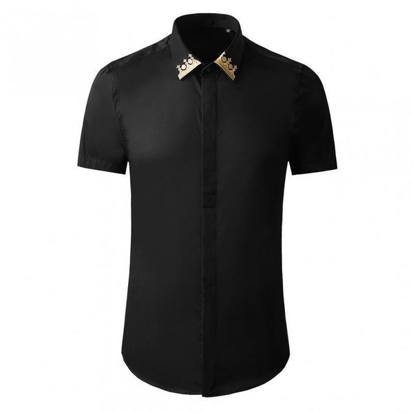 

men's casual shirts 2021 gold embroidered collar mens luxury royal long sleeve black dress fashion slim fit party man, White;black