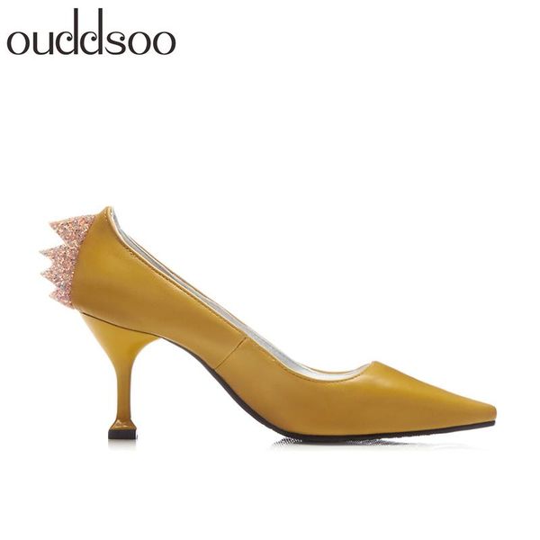 

women shoes pointed toe pumps pu leather dress thin heel classic boat wedding zapatos mujer black yellow large size