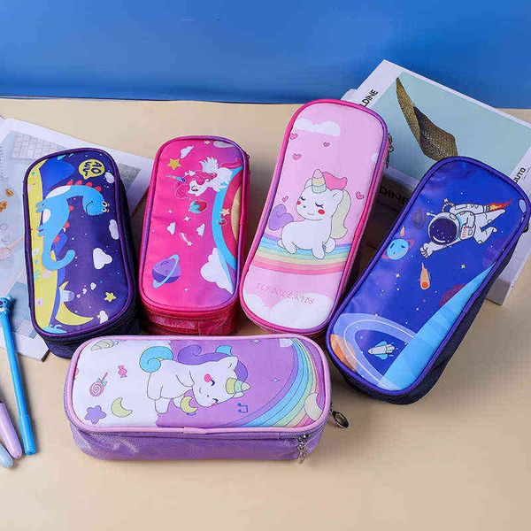 

pencil cases pencil pencil box cartoon double-layer oxford cloth creative large capacity lovely children's stationery storage bag