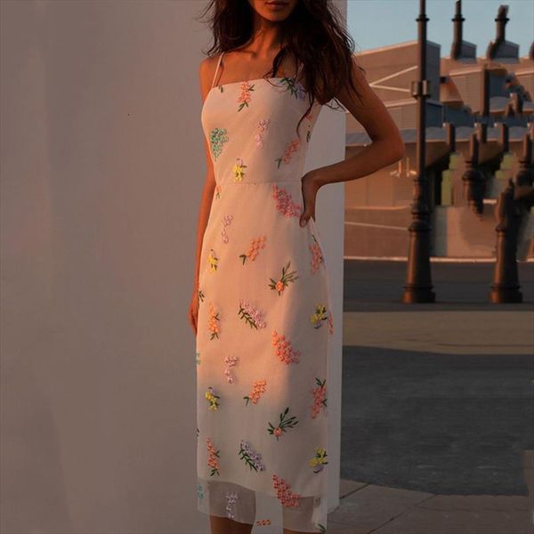 

elegant embroidery floral print women dresses slim stylish spaghetti strap summer office lady vestidos, Black;gray