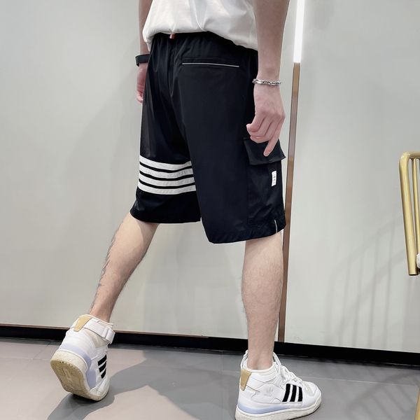 

tb 2021 summer new overweight technology splicing ribbon knitted shorts, White