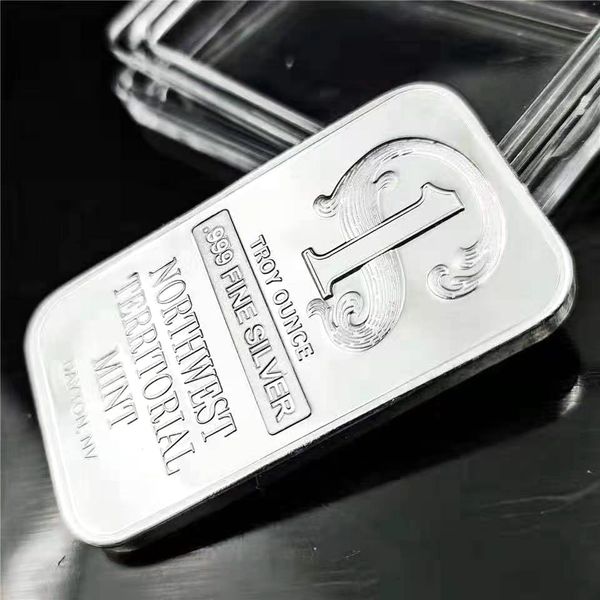 

10pcs non magnetic craft one oz real silver plated craft northwest number 1oz bullion bar coin 50 x 28 mm vacuum plastic package