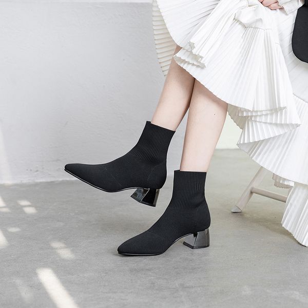 

boots woman 2021 low wool cylinder shoes tide, Black