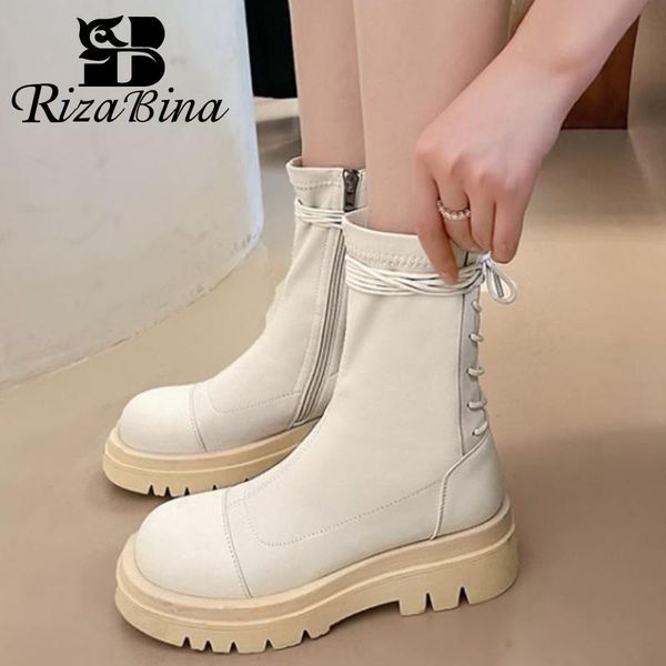 

boots rizabina size 34-43 women ankle genuine leather thick bottom woman's shoes for winter fashion short boot daily footwear, Black