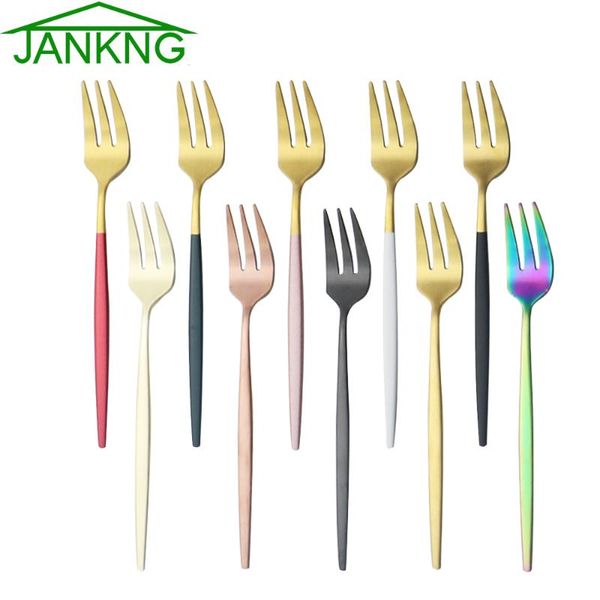 

flatware sets 6/12pcs matte cake fork set stainless steel tableware for fruit salad colourful small cutlery kitchen accessories