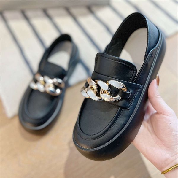

casual shoes spring 2021 new small white shoes lefu single metal chain soft leather thick soled casual lazy qw26, Black