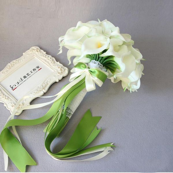 

handmade bridal bridesmaid bouquet holding flower wedding simulation artificial white pu calla lily bouquets decorative flowers & wreaths