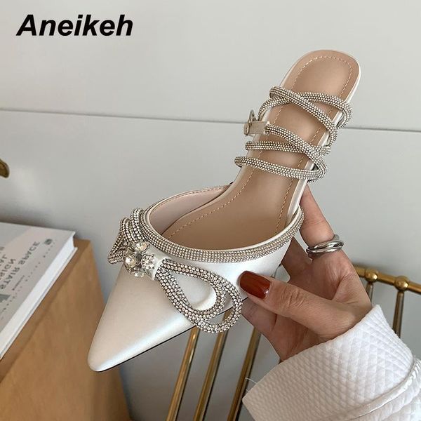 

dress shoes aneikeh autumn 2021 women pointed toe pumps stiletto heel slingbacks rome polka dot butterfly-knot apricot size 35-39, Black