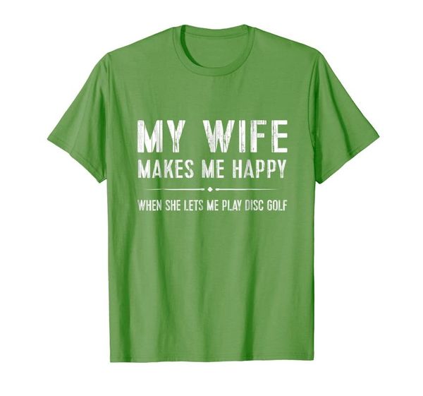 

men's t-shirts funny disc golf shirt: my wife lets me play tee, White;black