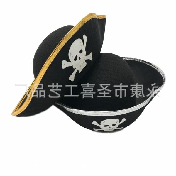 

sun hat for children halloween captain triangle pirate children's headband gold and silver printed skull hat, Yellow