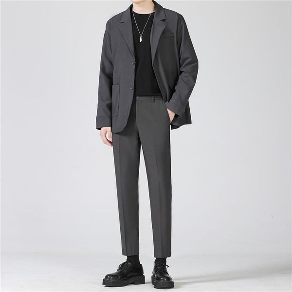 

men's suits & blazers ( jacket + pants t-shirt ) autumn style loose feeling suit set male korean edition trend handsome leisure 3 pcs s, White;black