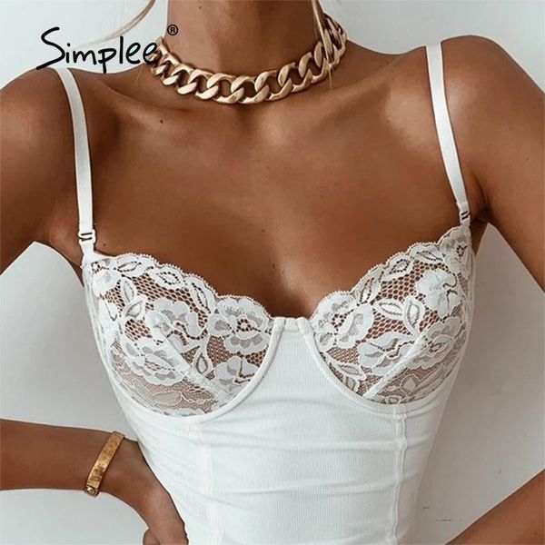 

women's tanks & camis simplee lace stitching women spaghetti camisole night club party style y2k floral slim crop lady fashion fem, White