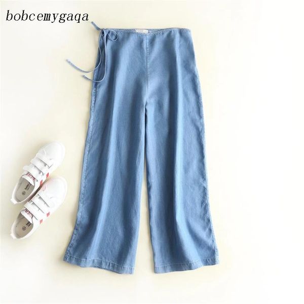 

women's pants & capris denim jeans wide leg blue light soft loose palazzo with women summer trousers, Black;white
