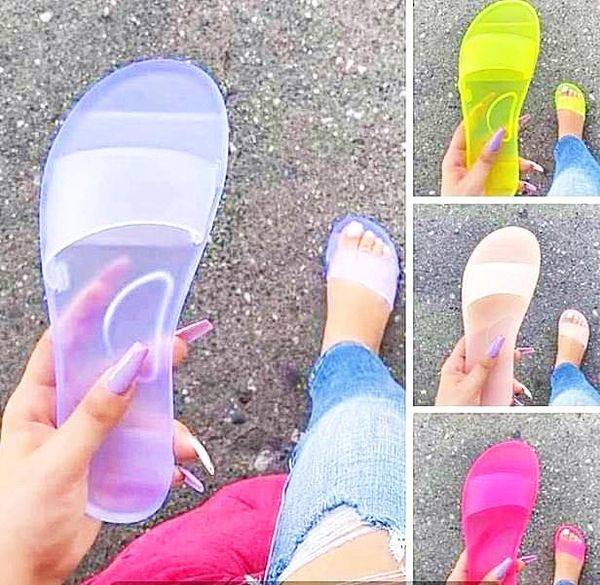 

slippers prowow 2021 european and american summer transparent crystal sandals flat-heeled clear women, Black