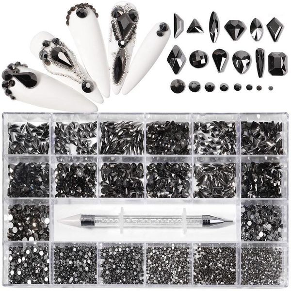 

crystal black nail art mix shape fancy shaped in box flat bottom glass rhinestone decoration rhinestones decorations1, Silver;gold