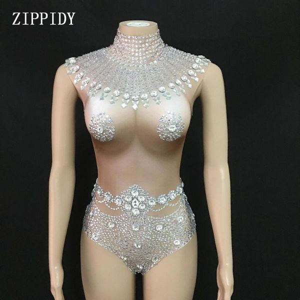 

fashion silver crystals spandex nude bodysuit evening show female singer dancer sleeveless outfit women's birthday party wear jumpsuits, Black;white