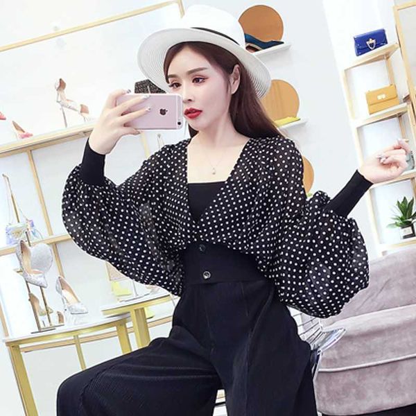 

big lantern sleeve blouse women spring single breasted v-neck collar shirts office work solid vintage 210601, White
