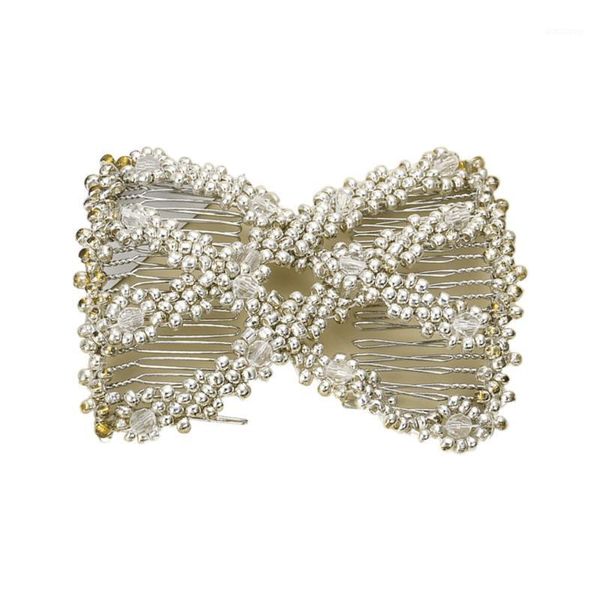 

women twist rhombus beaded magic hair side combs jewelry stretchable styling double clips hairpins ponytail bun maker1