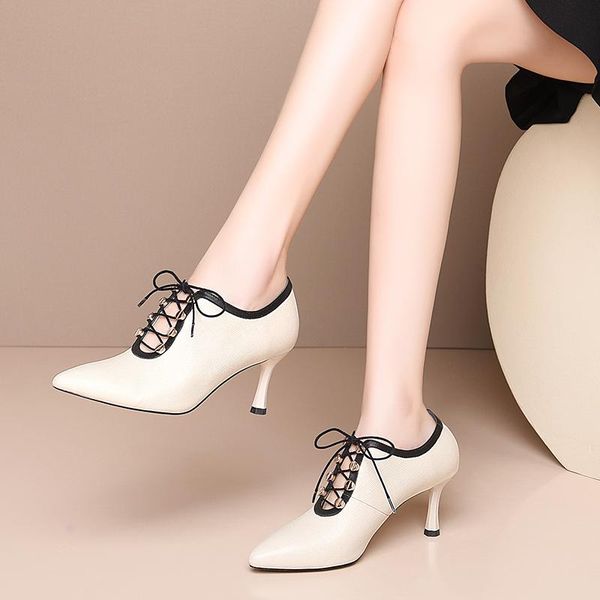 

women summer high heels shoes square toe genuine leather spring pumps black thin heel woman 2021 dress