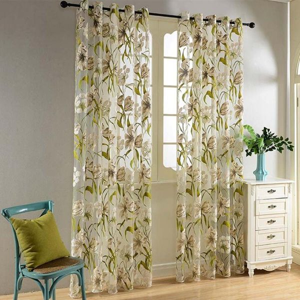 

curtain & drapes 1pc european style floral peony flower pattern tulle house decor door panel sheer scarf window
