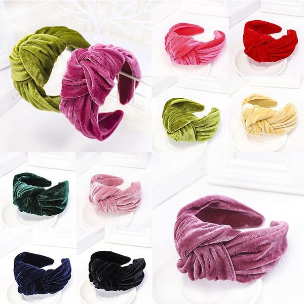 

soft vintage hair accessories wide bands women head hoop cross knotted headband gold velvet 1pc headwear solid color1