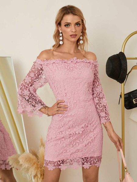

casual dresses zanzea women elegant mini dress 2021 summer off shoulder flare sleeve party fashion lace patchwork vestidos robe, Black;gray