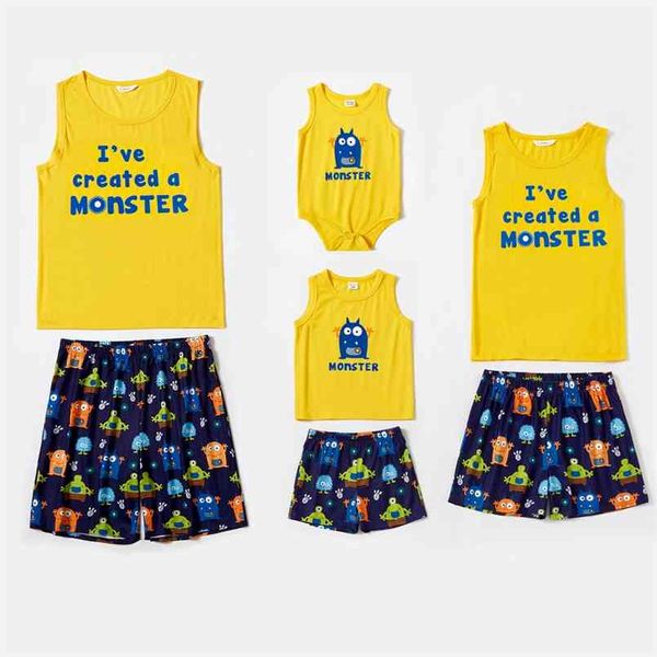 Sommerfamilie Monster-Brief-Druck-Matching-Pyjamas-Set (flammfest) 210528