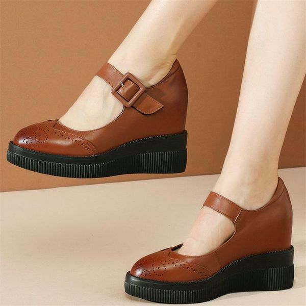 

dress shoes 2021 mary jane women genuine leather wedges high heel pumps female pointed toe fashion sneakers platform, Black