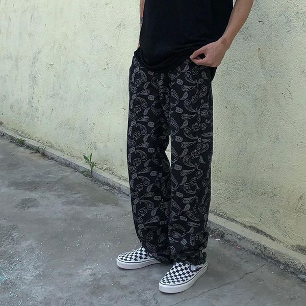 

men's jeans fashion street hip hop embroidery loose straight leg retro men and women punk, Blue