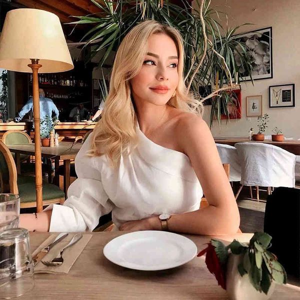 

women's blouses & shirts women white fashion one shoulder cotton linen za chic female long sleeve summer casual pleated irregular femm