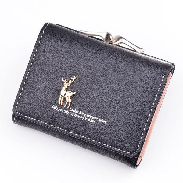 

wallets purse female short paragraph 2021 simple student small wallet deer mini lady transversion key case, Red;black