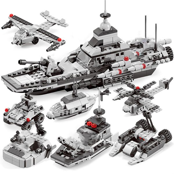

419 PCS 6 IN 1 Army Children Building Blocks Construction Christmas Gift Compatible Bricks Military Warship Aircraft Truck Toy