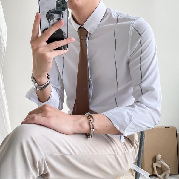 

men's casual shirts men 2021 spring fashion long sleeved shirt male slim fit social business dress striped formal wear blouses o263, White;black