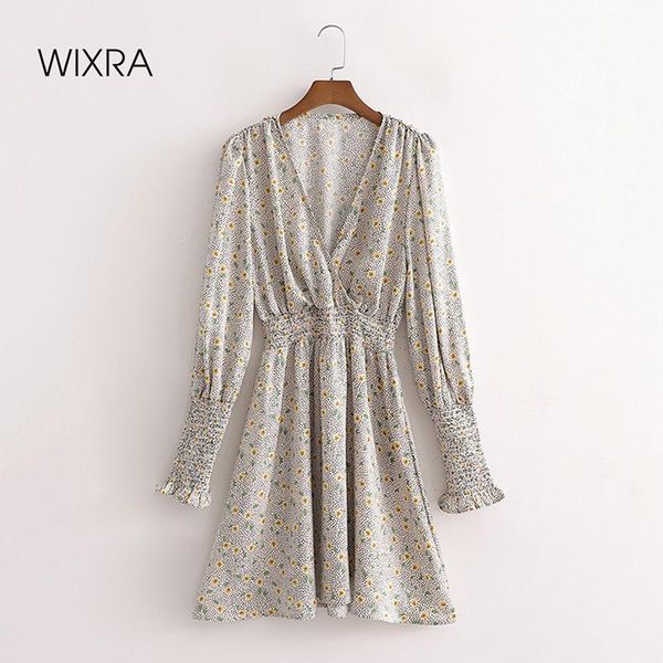 

wixra womens floral print a line dress full sleeve empire high street yellow flower clothing 2021 summer casual dresses, Black;gray