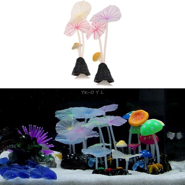 

decorations aquarium artificial lotus leaf mushroom glowing fish tank ornament decoration
