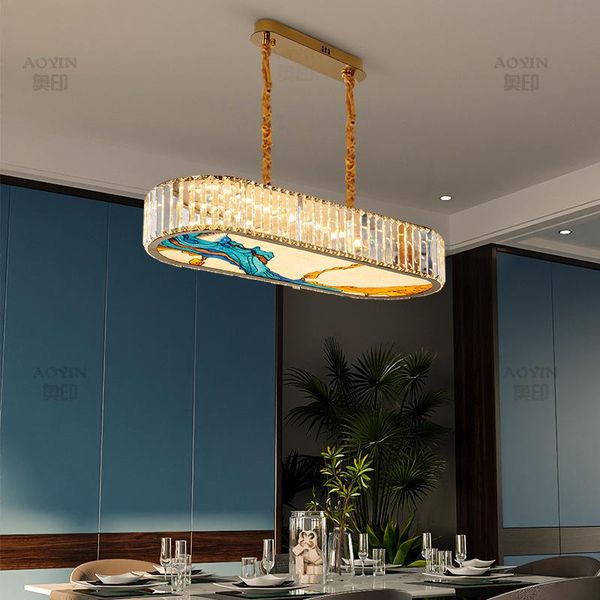 

pendant lamps hand-painted enamel crystal chandelier glazed living room restaurant bar light luxury staircase creative