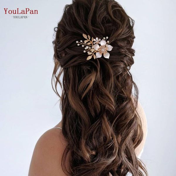 

hair clips & barrettes youlapan hp359 exquisite alloy flower comb pearl bridal headpieces for wedding hairpins and combs gold leaf headdress, Golden;silver