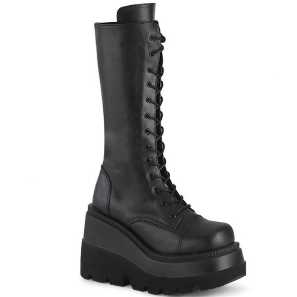 

boots plus size 43 brand wedge high heels platform trendy cool gothic black vampire freaks cosplay calf shoes women