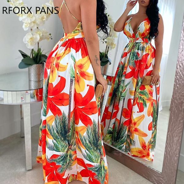 

floral print backless maxi dress summer dress women fashion party elegant clothes, Black;gray
