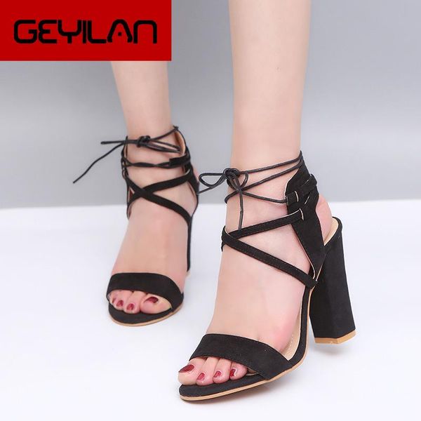 

women sandals summer high heels shoes gladiator pumps open toe plus size 35-43, Black