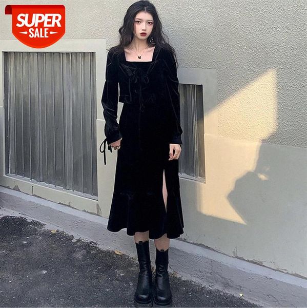 

net celebrity [1/6 10:00am] black velvet slit dress women #hj72, White;black