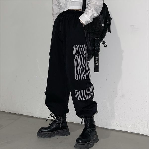 

women's pants & capris breech female breeches, high-waisted pants with drawstring, big pockets for women, hip hop 9blr, Black;white