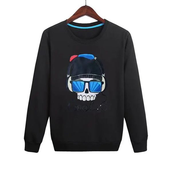 

halloween men's casual skull headphone print sweatshirt, Black